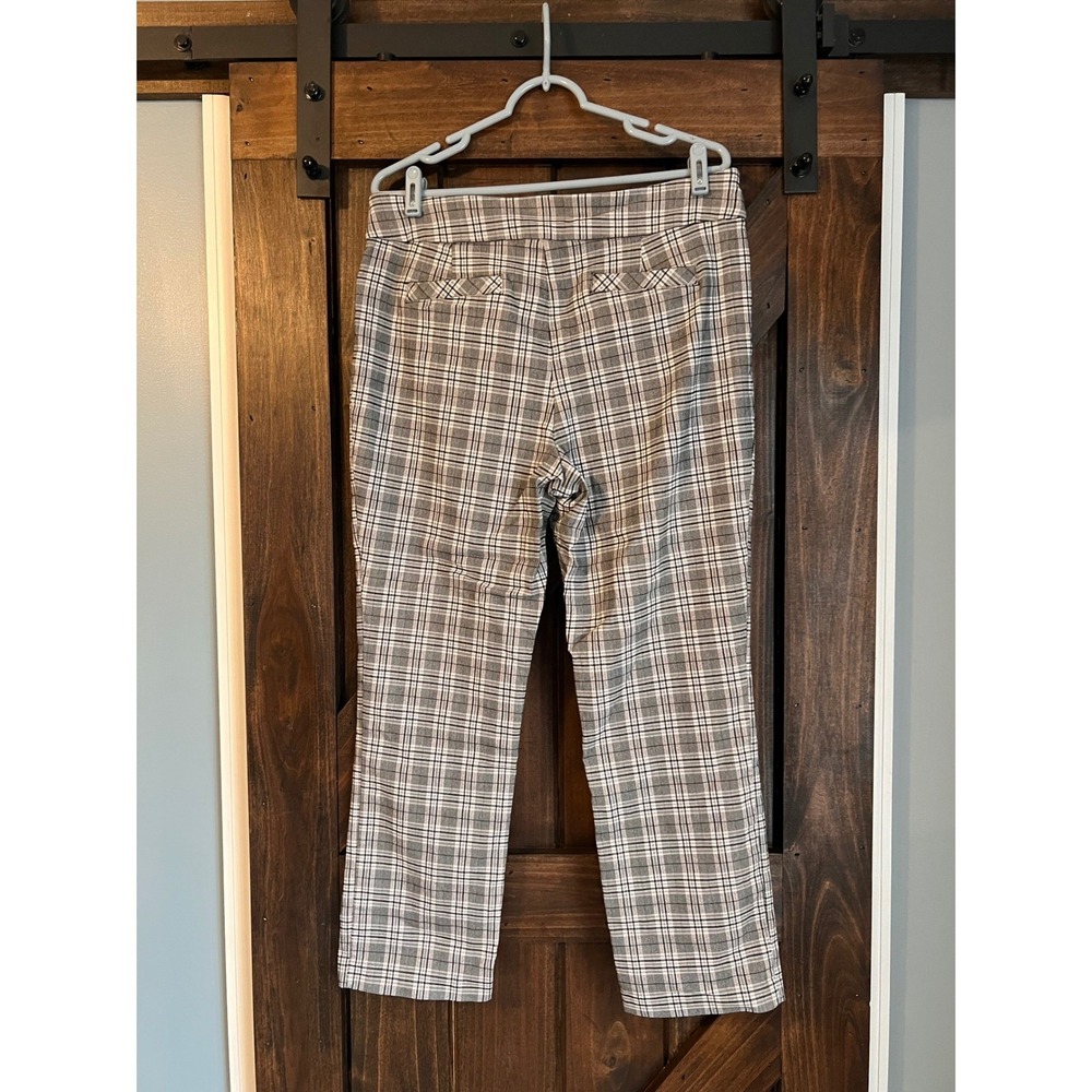 Kim Rogers Womens Plaid Pull On Dress Pants Black White Gray Straight Leg 14S - Picture 7 of 14